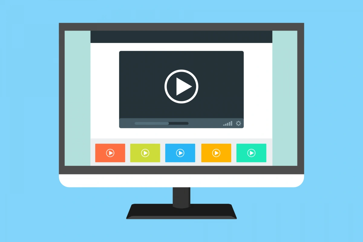Cartoon computer showing a video playing on the screen