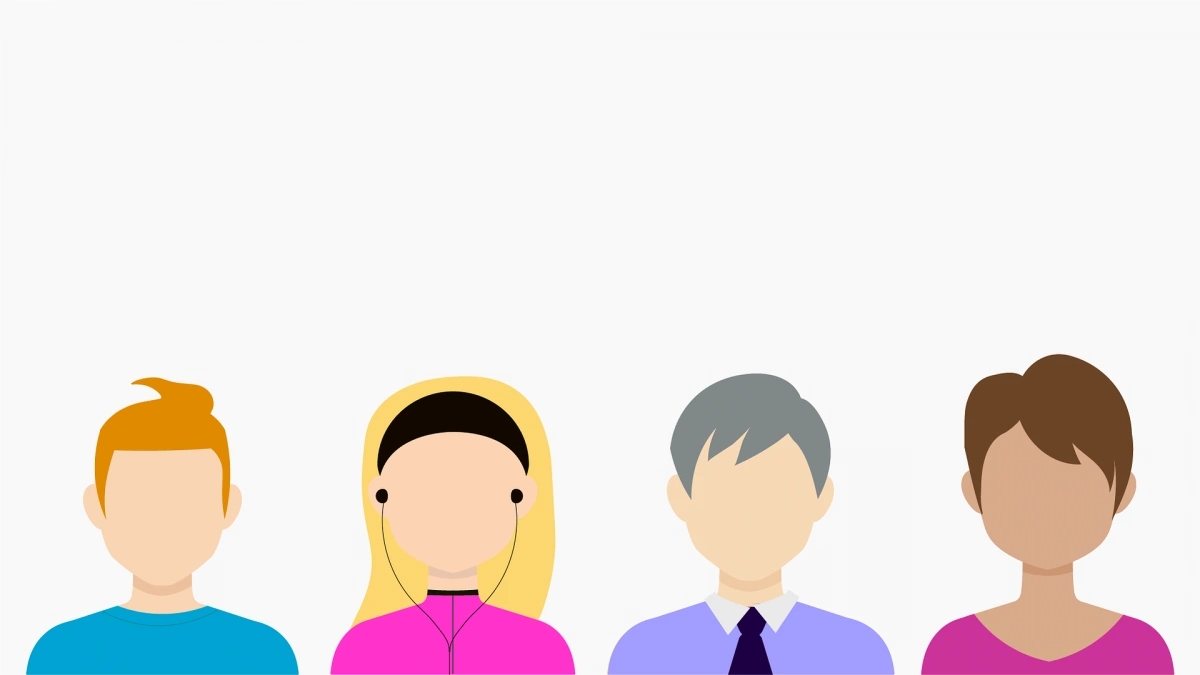 Cartoon people with different features, for example, hair colour and skin colour