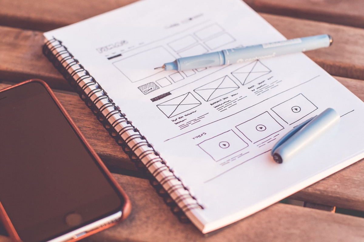 Wireframe of a website showing different features